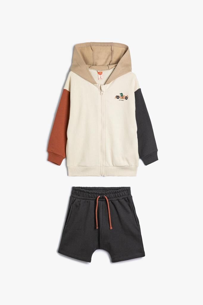 Koton Erkek Bebek Kapşonlu Fermuarlı Sweatshirt ve Şort Set Pamuklu
