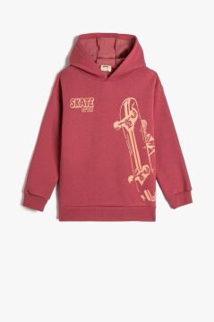 Koton Erkek Çocuk Kapşonlu Sweatshirt Kaykay Temalı Uzun Kollu Şardonlu