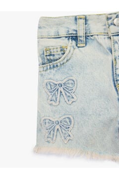 Koton Kız Bebek Fiyonk Nakış Detaylı Cepli Pamuklu Denim Şort