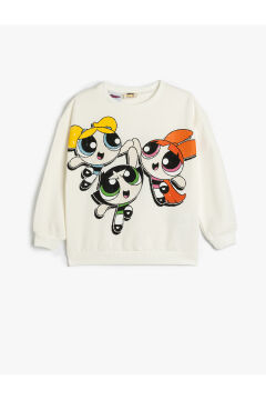 Koton Kız Çocuk Powerpuff Girls Sweatshirt Lisanslı Uzun Kollu Bisiklet Yaka Şardonlu