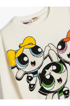 Koton Kız Çocuk Powerpuff Girls Sweatshirt Lisanslı Uzun Kollu Bisiklet Yaka Şardonlu