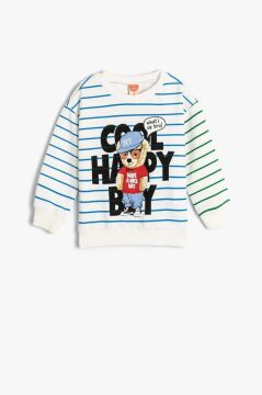 Koton Erkek Bebek Sweatshirt Uzun Kollu Bisiklet Yaka Ayıcık Baskılı Pamuklu