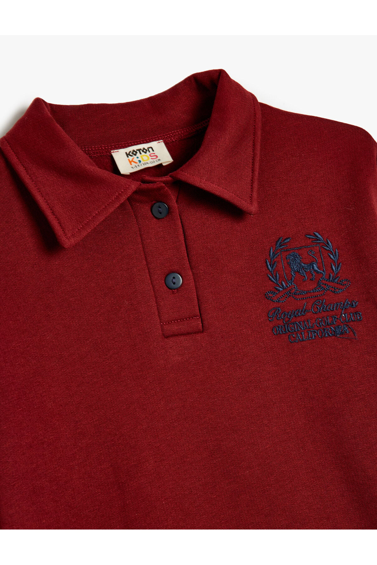 Koton Erkek Çocuk Oversize Polo Sweatshirt Uzun Kollu İşleme Detaylı Düğmeli
