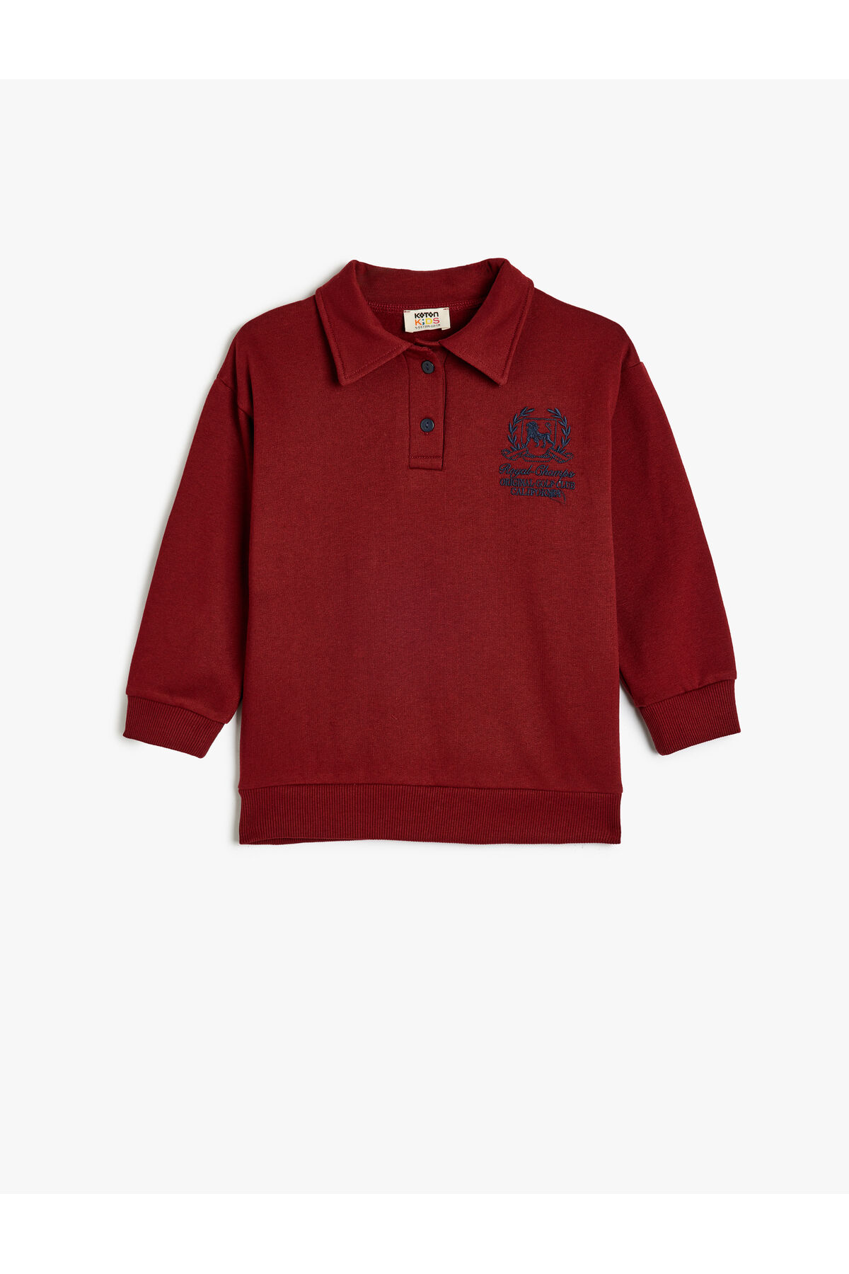 Koton Erkek Çocuk Oversize Polo Sweatshirt Uzun Kollu İşleme Detaylı Düğmeli