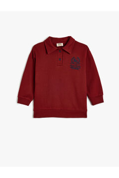 Koton Erkek Çocuk Oversize Polo Sweatshirt Uzun Kollu İşleme Detaylı Düğmeli