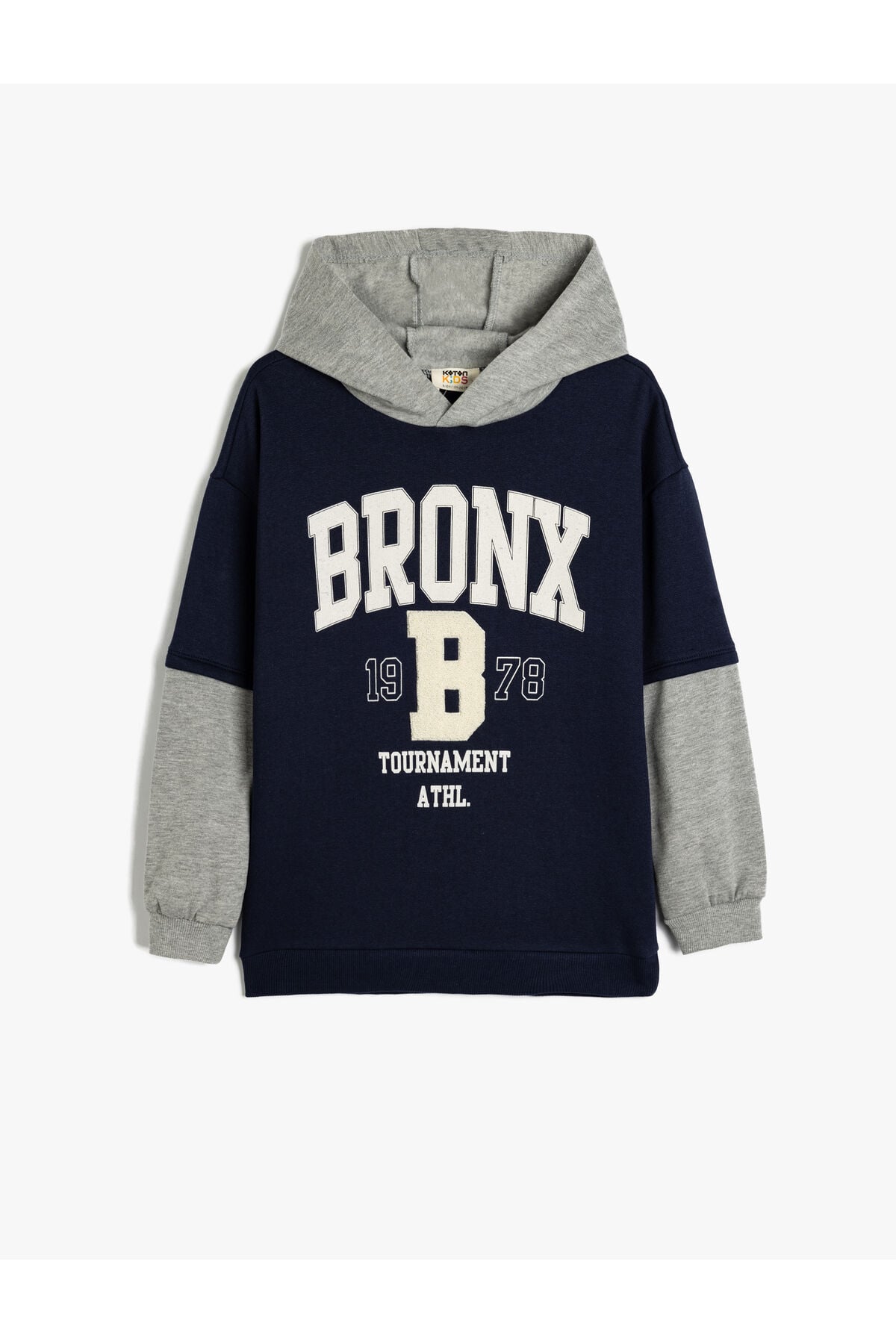 Koton Erkek Çocuk Kapşonlu Sweatshirt Renk Bloklu Brooklyn Baskılı Uzun Kollu Şardonlu