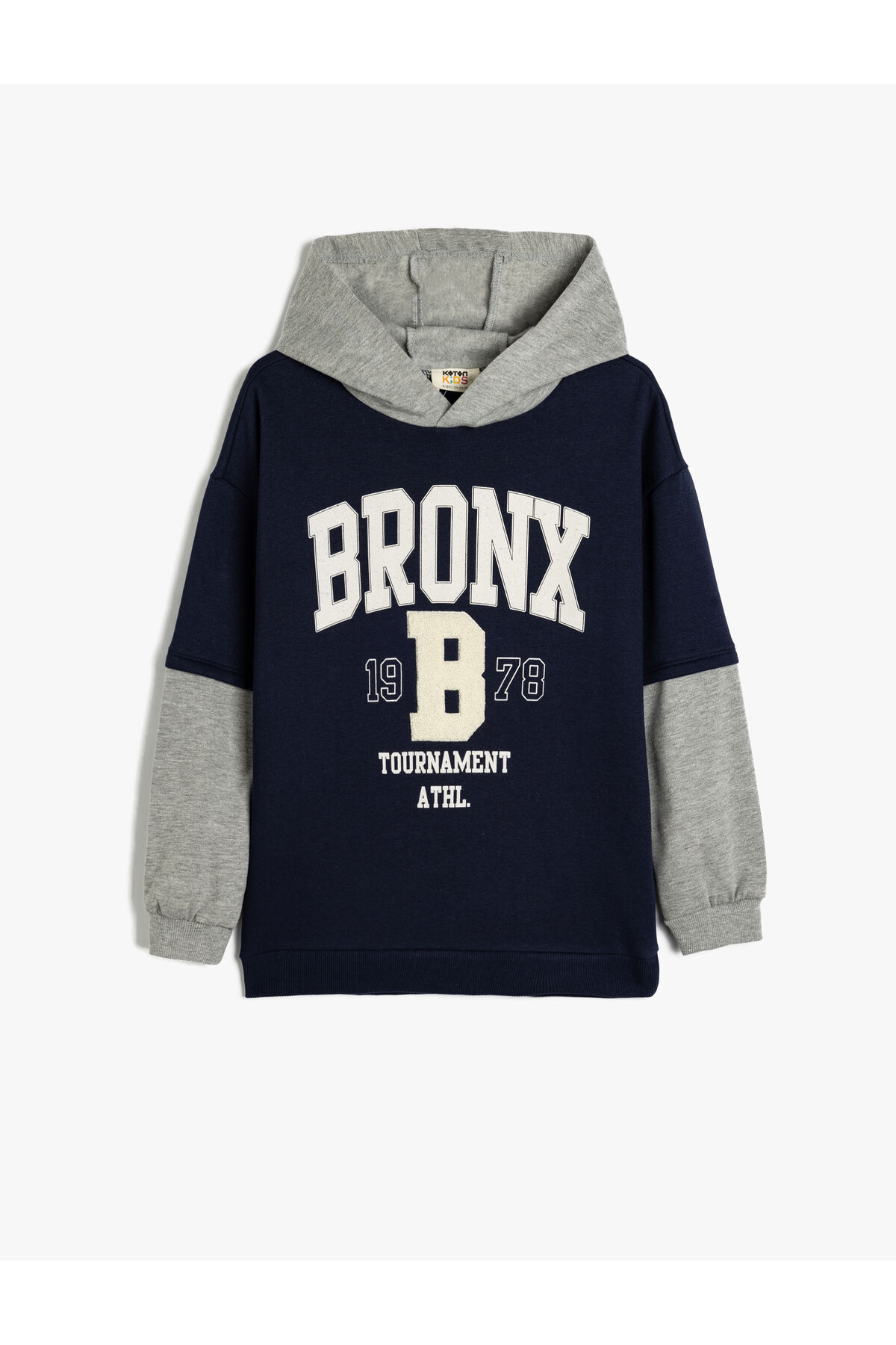 Koton Erkek Çocuk Kapşonlu Sweatshirt Renk Bloklu Brooklyn Baskılı Uzun Kollu Şardonlu