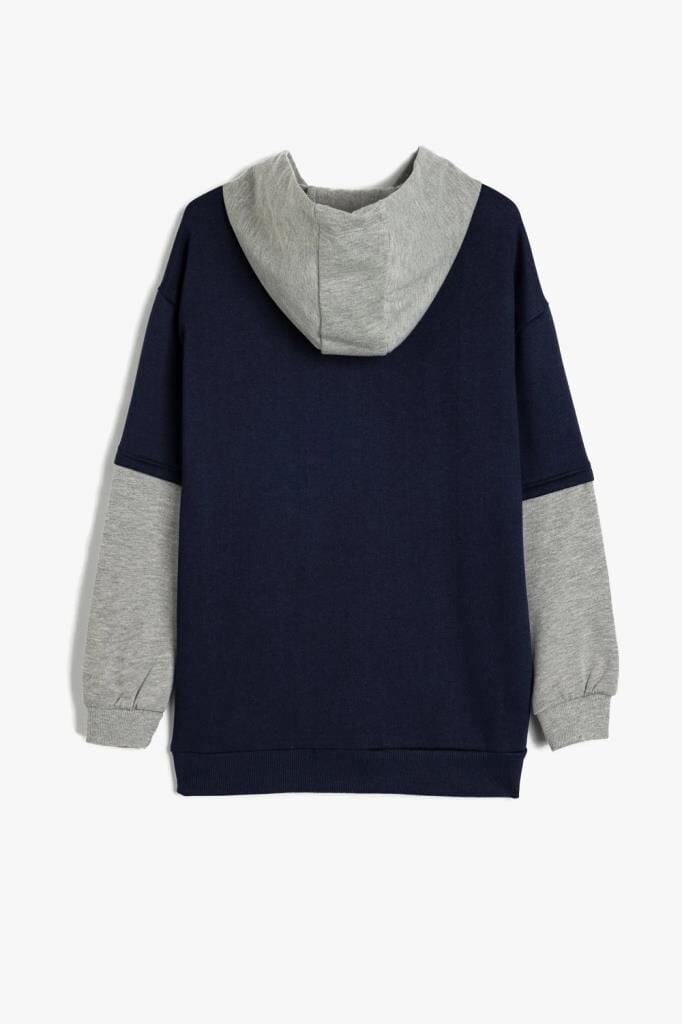 Koton Erkek Çocuk Kapşonlu Sweatshirt Renk Bloklu Brooklyn Baskılı Uzun Kollu Şardonlu