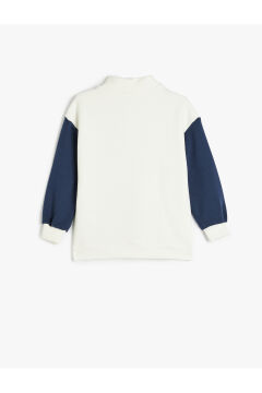 Koton Kız Çocuk Sweatshirt Dik Yaka Yarım Fermuarlı Şehir Baskılı Uzun Kollu