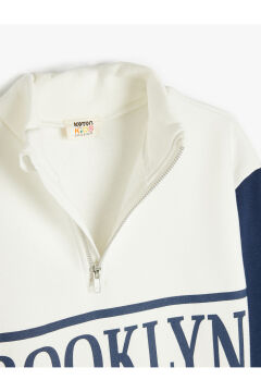 Koton Kız Çocuk Sweatshirt Dik Yaka Yarım Fermuarlı Şehir Baskılı Uzun Kollu