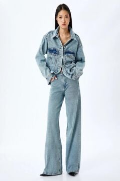 Koton Cepli Taş Detaylı Düğmeli Denim Ceket