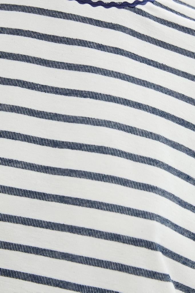 Koton Oversize Crop Tişört Bisiklet Yaka Kısa Kollu Lacivert Çizgili
