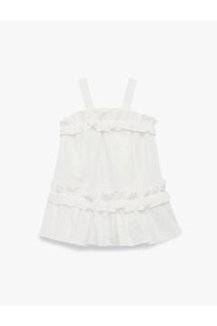 Koton Kız Bebek Askılı Kare Yaka Fırfır Detaylı Elbise