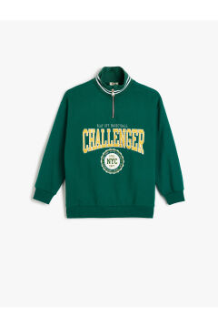Koton Erkek Çocuk Sweatshirt Dik Yaka Yarım Fermuarlı Kolej Baskılı Pamuklu