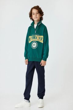 Koton Erkek Çocuk Sweatshirt Dik Yaka Yarım Fermuarlı Kolej Baskılı Pamuklu