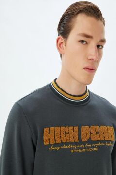 Koton Bisiklet Yaka Sweatshirt Kolej Nakışlı Şardonlu Pamuk Karışımlı