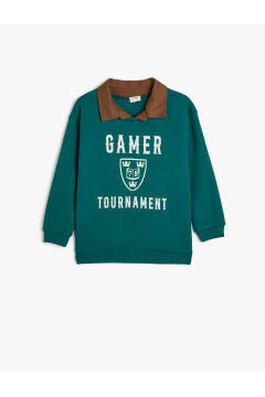 Koton Erkek Çocuk Gömlek Yaka Sweatshirt Baskı Detaylı Uzun Kollu