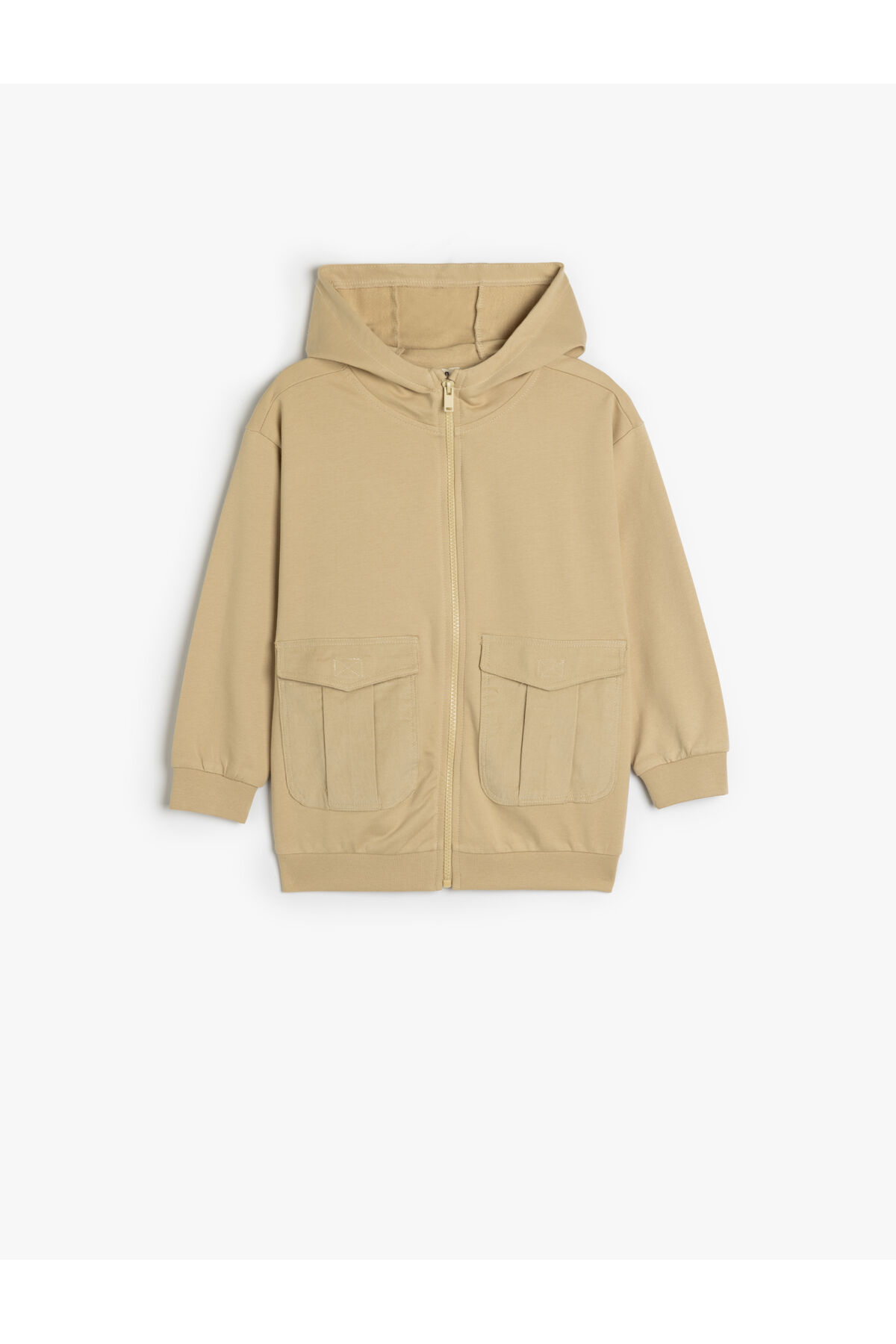 Koton Çocuk Oversize Kapşonlu Fermuarlı Sweatshirt Cepli Uzun Kollu Pamuklu Şardonlu