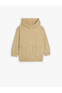 Koton Çocuk Oversize Kapşonlu Fermuarlı Sweatshirt Cepli Uzun Kollu Pamuklu Şardonlu