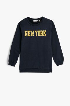 Koton Erkek Çocuk Sweatshirt Uzun Kollu Bisiklet Yaka Yazı Baskılı Şardonlu