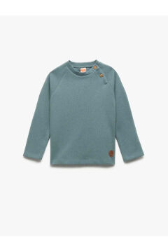 Koton Erkek Bebek Pamuklu Düğmeli Uzun Reglan Kollu Bisiklet Yaka Sweatshirt