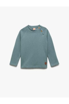 Koton Erkek Bebek Pamuklu Düğmeli Uzun Reglan Kollu Bisiklet Yaka Sweatshirt