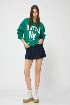 Koton Kadın Kolej Sweatshirt Bisiklet Yaka Ribanalı Nakışlı