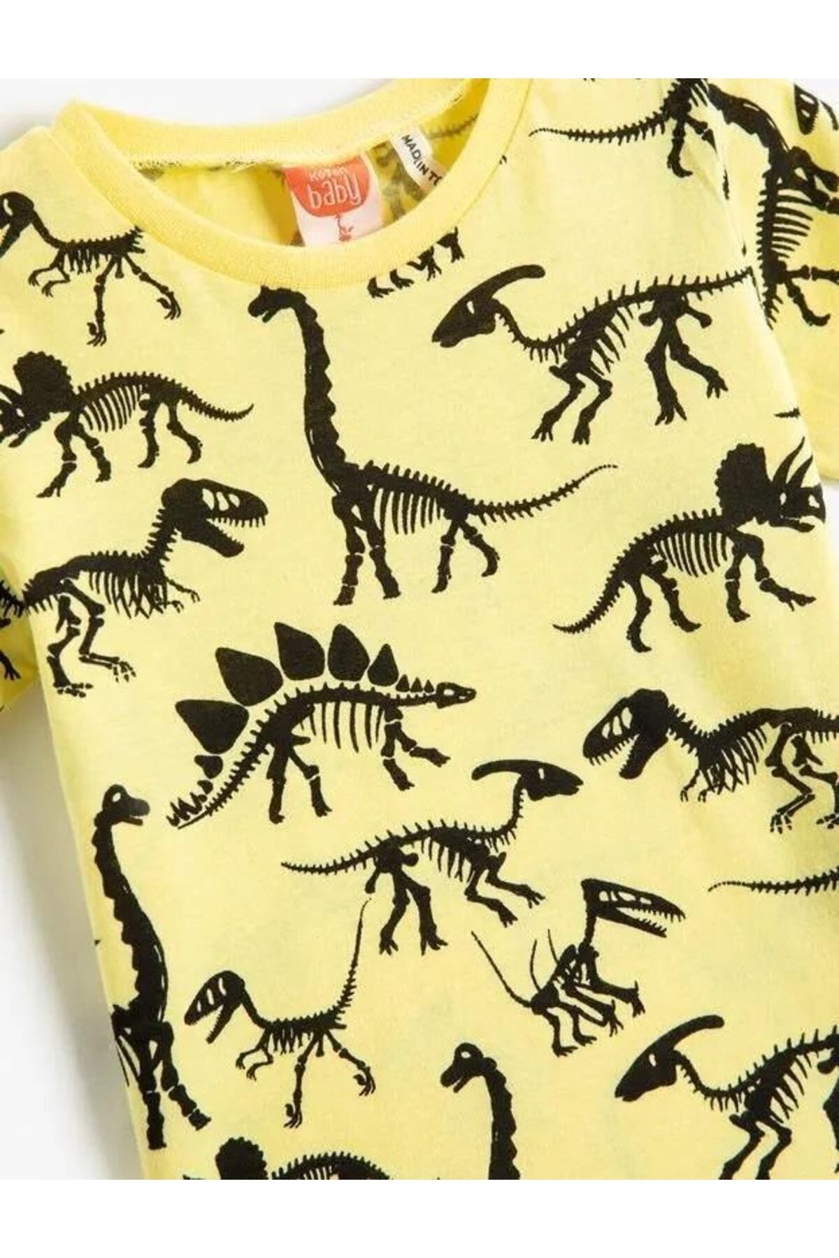 Koton Erkek Bebek Kısa Kollu Bisiklet Yaka Tişört Dinozor Baskılı