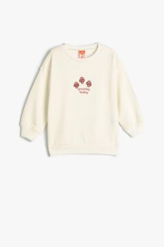 Koton Kız Bebek Sweatshirt Uzun Kollu Bisiklet Yaka Baskı Detaylı Şardonlu Pamuklu