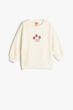 Koton Kız Bebek Sweatshirt Uzun Kollu Bisiklet Yaka Baskı Detaylı Şardonlu Pamuklu