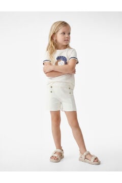 Koton Kız Bebek Düğme Detaylı Viskon Karışımlı Mini Şort