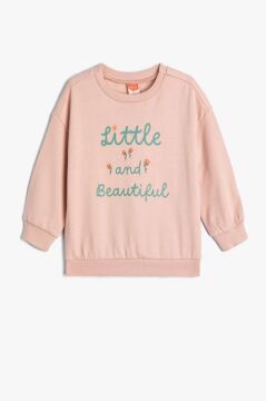 Koton Kız Bebek Çiçek Baskılı Sweatshirt Uzun Kollu Bisiklet Yaka Şardonlu Pamuklu