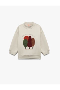 Koton Erkek Bebek Nakışlı Uzun Kollu Şardonlu Dik Yaka Sweatshirt