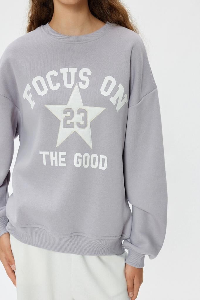 Koton Oversize Bisiklet Yaka Sweatshirt Kolej Baskılı Şardonlu