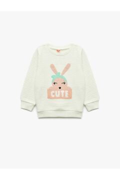 Koton Kız Bebek Bisiklet Yaka Nakışlı Dokulu Uzun Kollu Sweatshirt