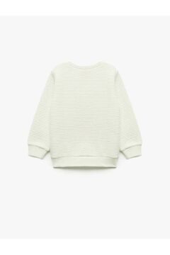 Koton Kız Bebek Bisiklet Yaka Nakışlı Dokulu Uzun Kollu Sweatshirt