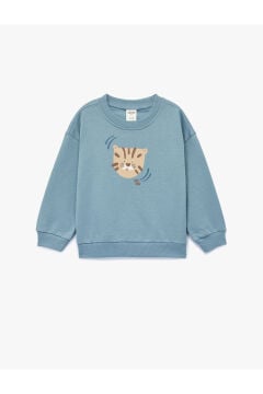 Koton Erkek Bebek Pamuklu Uzun Kollu Bisiklet Yaka Kaplan Baskılı Oversize Sweatshirt
