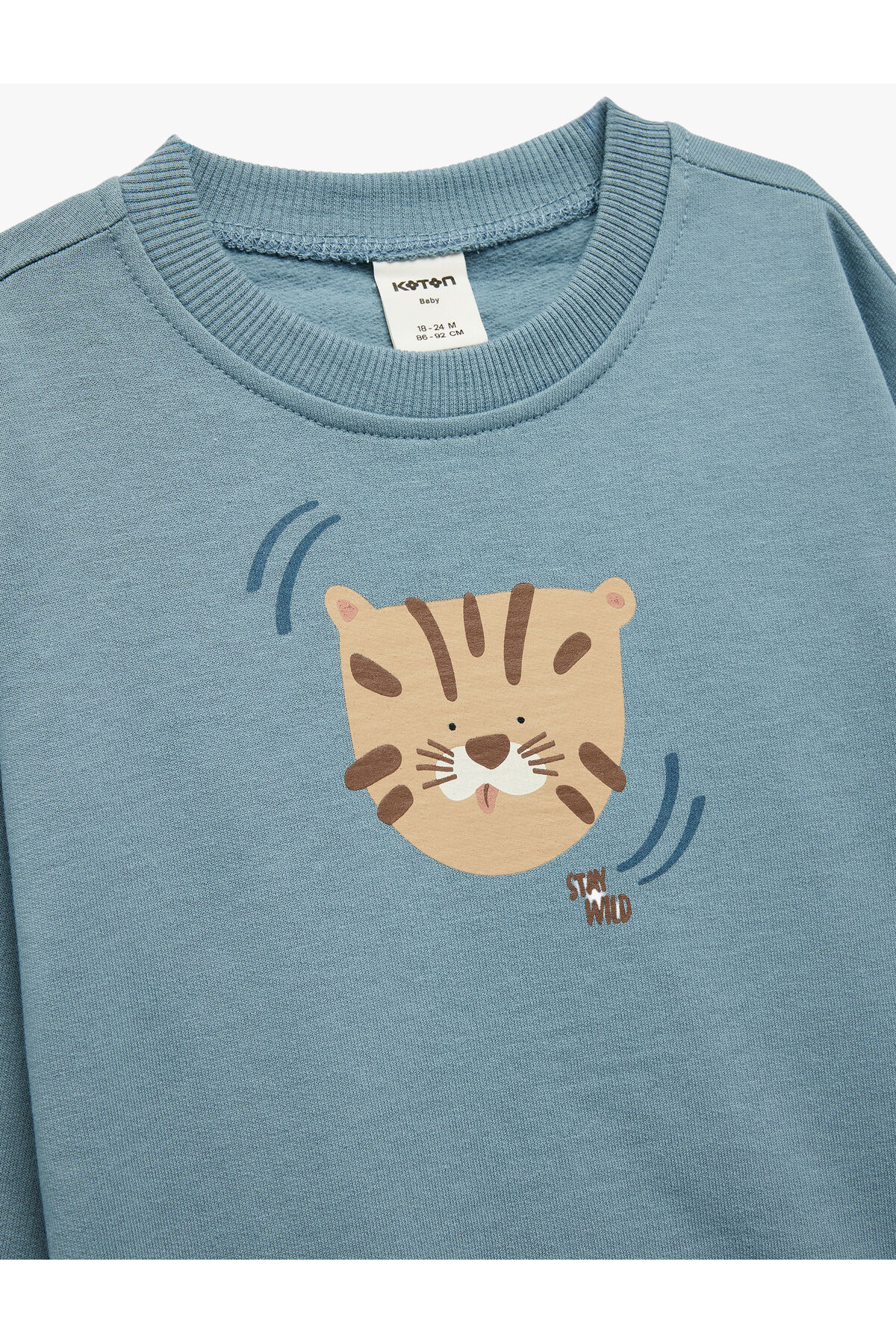 Koton Erkek Bebek Pamuklu Uzun Kollu Bisiklet Yaka Kaplan Baskılı Oversize Sweatshirt