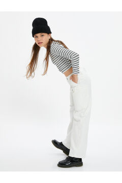 Koton Kız Çocuk Bol Paça Kot Pantolon Önde Cep Detaylı Pamuklu - Crop Wide Leg Jean