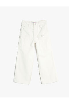 Koton Kız Çocuk Bol Paça Kot Pantolon Önde Cep Detaylı Pamuklu - Crop Wide Leg Jean