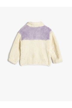 Koton Kız Bebek Peluş Sweatshirt Dik Yaka Uzun Kollu Yarım Fermuarlı