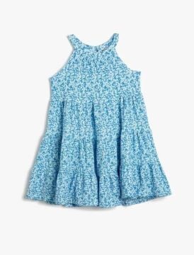 Koton Kız Çocuk Midi Elbise Çiçekli Halter Yaka Kolsuz Katlı