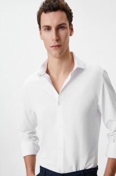 Koton Slim Fit Gömlek Yarım İtalyan Yaka Düğmeli Dokulu