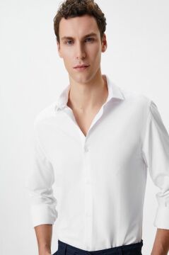 Koton Slim Fit Gömlek Yarım İtalyan Yaka Düğmeli Dokulu
