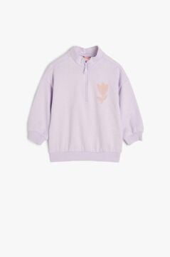 Koton Kız Bebek Sweatshirt Dik Yaka Uzun Kollu Yarım Fermuarlı Baskı Detaylı Şardonlu