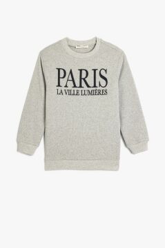 Koton Erkek Çocuk Sweatshirt Paris Baskılı Bisiklet Yaka Uzun Kollu Şardonlu