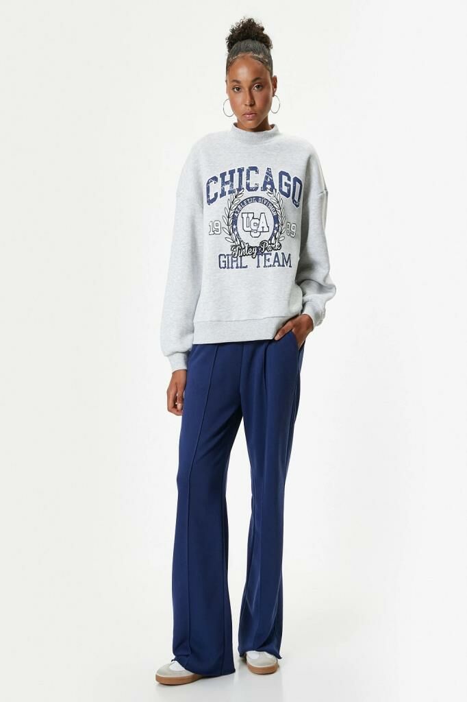 Koton Oversize Sweatshirt Kolej Baskılı Bisiklet Yaka Şardonlu