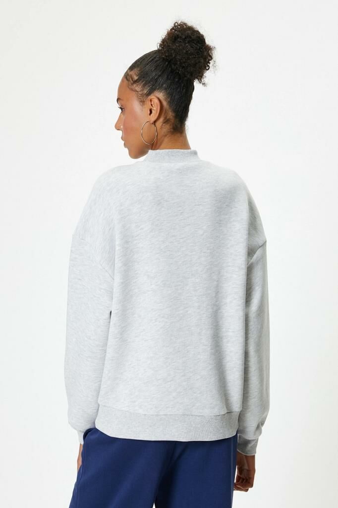 Koton Oversize Sweatshirt Kolej Baskılı Bisiklet Yaka Şardonlu