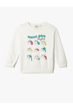 Koton Kız Çocuk Sweatshirt Baskılı Bisiklet Yaka