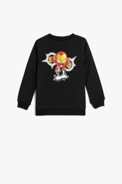 Koton Erkek Bebek Iron Man Sweatshirt Lisanslı Uzun Kollu Bisiklet Yaka Pamuklu